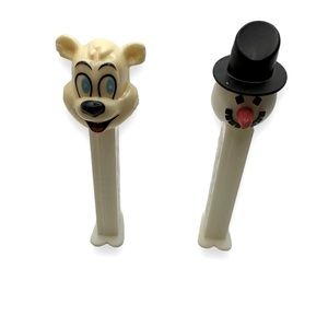 Vintage PEZ Christmas Dispensers LOT OF TWO Retired Snowman Polar Bear 1990s